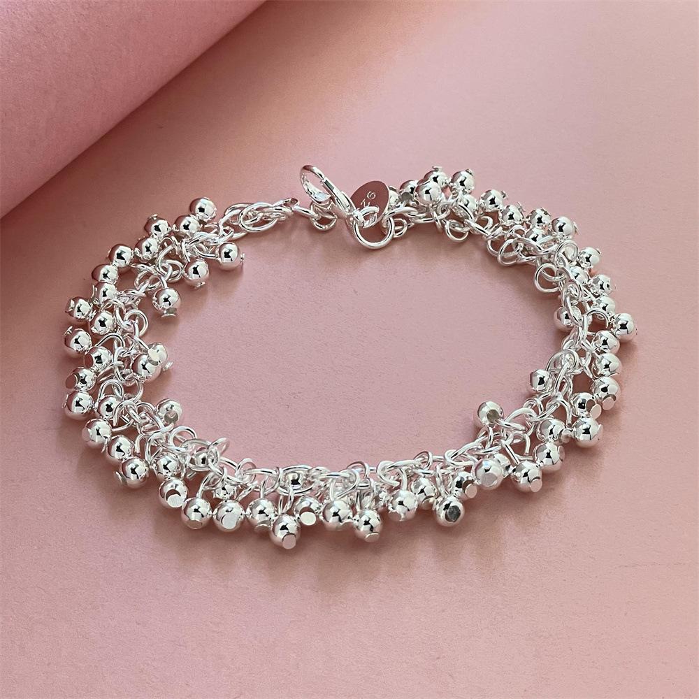 2026 Jewelry Silver Plated Button Grape Bead Bracelet 20CM белый