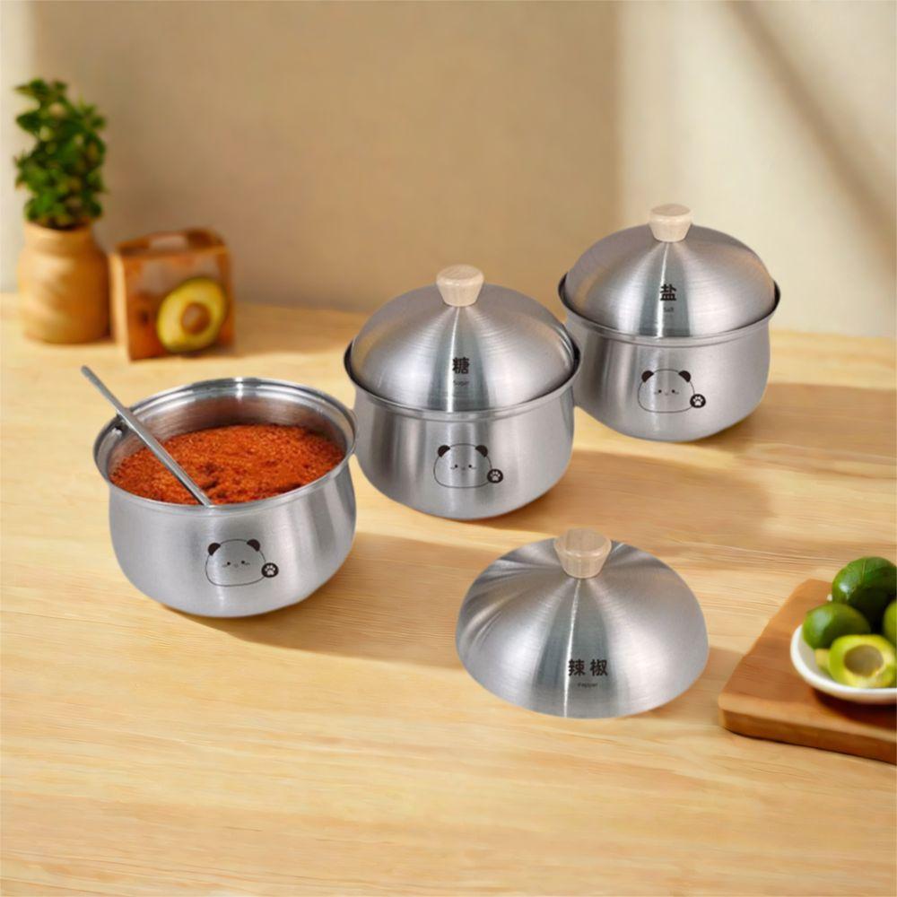 Silver Stainless Steel Sugar Bowl Large Capacity Seasoning Jar Durable Salt Organizer  for Kitchen
