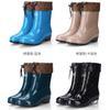 rain boots women's medium tube fashionable non-slip, waterproof, wear-resistant and warm, cotton velvet tendon sole rubber shoes