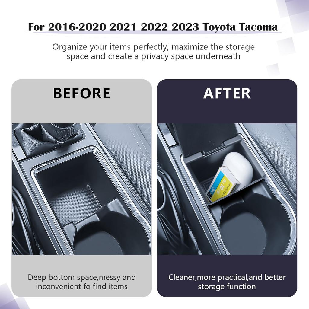 Coin Holder for Toyota 2016-2025 2025 Tacoma Car Center Console Organizer Gear Shift Privacy Coin Secondary Storage Box with Lid