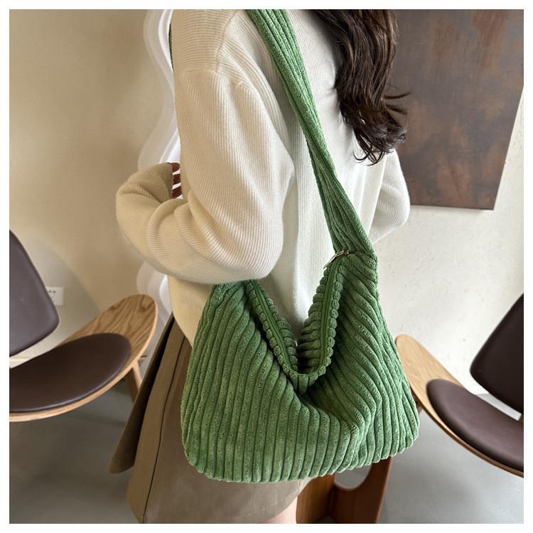 Trendy Corduroy Shoulder Bag Large Capacity Stylish Commuter Tote Bag For Daily Use