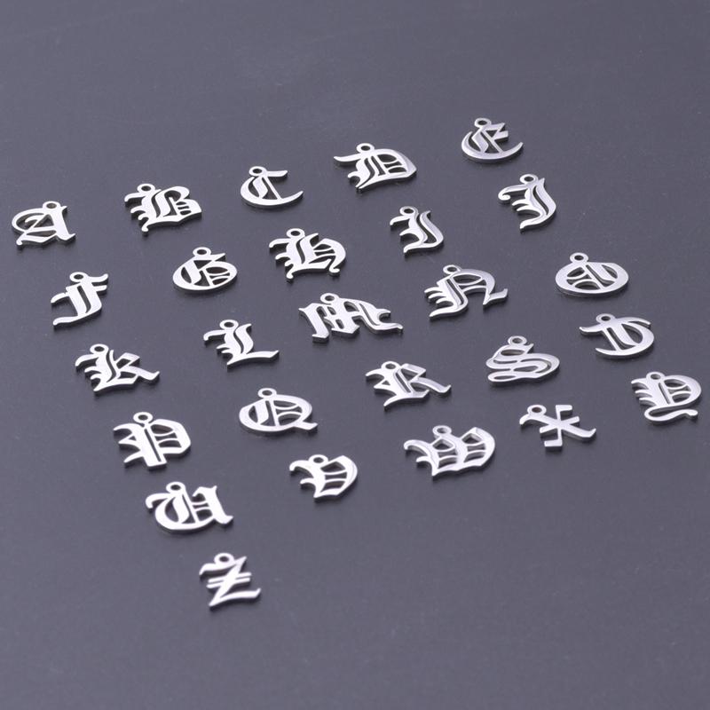 6pcs/Lot Old English Letters Charm Stainless Steel Charms For Jewelry Making Supplies Metal 26 Alphabet A-Z Pendant DIY Bracelet