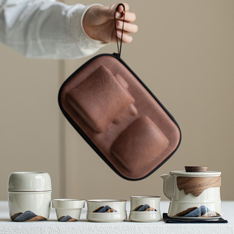 Mountains and Rivers, a Pot of Three Cups, Outdoor Portable Travel, Kung Fu Tea Set, High-end Commemorative Business Souvenir Gift