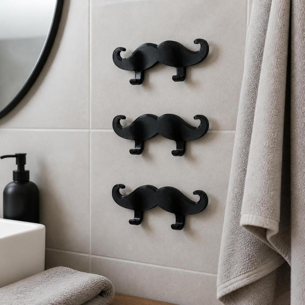 3pcs 3D Printed Beard Shape Hook Multifunctional Wall Hanger Holder Wall Storage Hook Bedroom