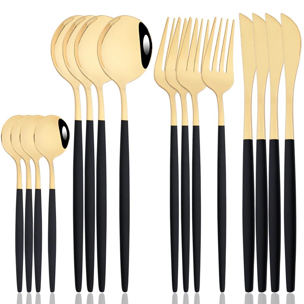 16pcs Mirror Pink Gold Flatware Stainless Steel Cutlery Set Knife Coffee Spoon Fork Dinnerware Set Western Kitchen Tableware