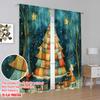 2pcs,2D plane printing Pattern Curtains Charming Festive Christmas Tree Scene (4) Versatile Durable Polyester (without rod)