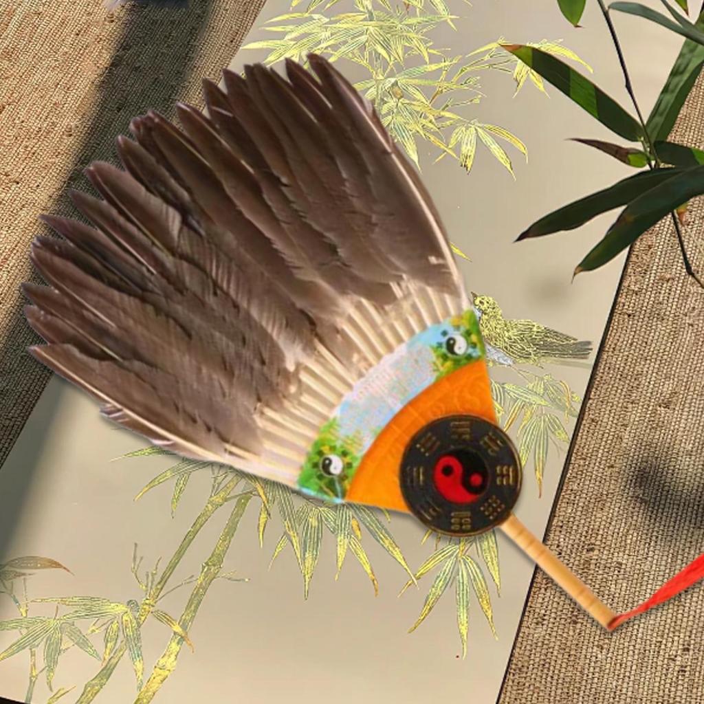Chinese Zhuge Liang Feather Fan, Feather Handheld Fan Decor, Decorative Versatile Men Portable Chinese Summer Fan for Dance
