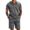 Men's Summer 2 Piece Outfit, Waffle Knit Polo Shirt and Elastic Waist Shorts, Casual Tracksuit for Beach Streetwear