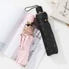 High-Quality Embroidered Fully Automatic Folding Umbrella for Women with Black Coating for Sun Protection and Uv Protection, Suitable for Both Sunny