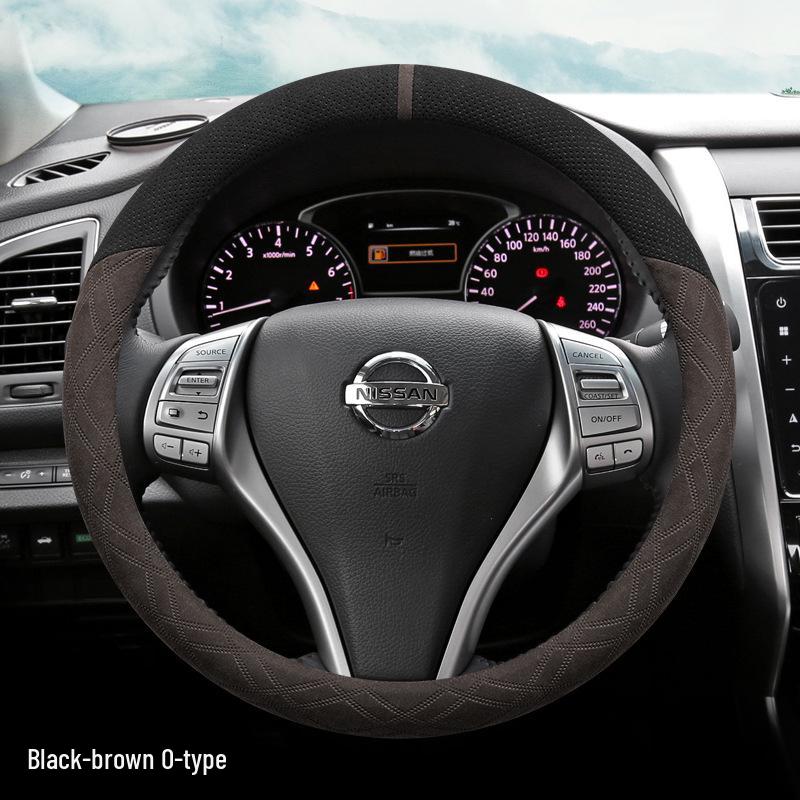Suede Steering Wheel Cover for Nissan Sylphy, Teana, Qashqai, Sunny, Tiida, X-Trail, Livina (14th Gen).