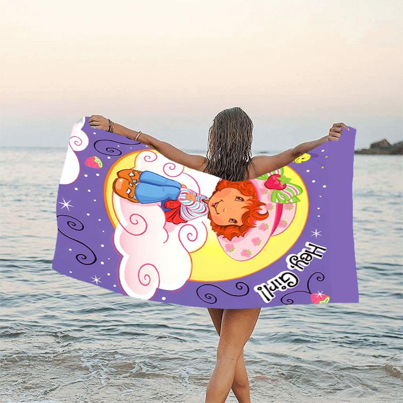 1pc Strawberry Princess3 Beach Towel, Beach and Seaside Swimming Pool Equipment, Fashion Pattern, Rectangular, Travel Essentials