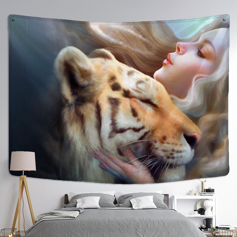 Beauty And Beast Tapestry Wall Hanging Primitive Forest Harmonious Natural Scenery Bohemian Hippie Beautiful Bedroom Decor