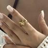 Stainless Steel Gold Color Starfish Shell Opening Rings For Women Men Vintage Geometric Metal Texture Finger Ring Party Jewelry