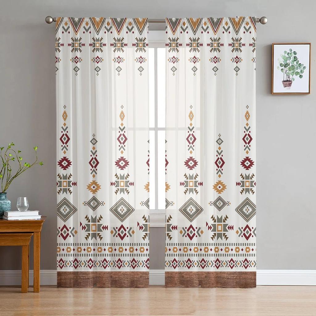 Southwest American Tribal Totem Boho Sheer Curtains Transparent Window Voile Tulle for Bedroom Holiday Decoration