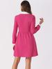 Allegra K Women's Fuchsia Short Dress with Long Sleeves, Vintage A-Line Design, Round Collar, and Contrast Half Placket, Size M