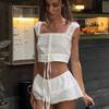 Zbzr Spring New Women Clothes Western Style Fashion Lace Trim Bow Drawstring Small Top Elastic Short Culottes