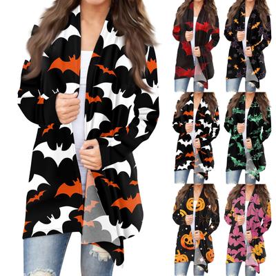 Women's Print Long Sleeve Front Cardigan Halloween Printed Top Lightweight Jacket
