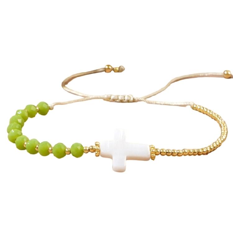 Crucifix Beaded Bracelet Bohemian Style Wristband Multicolor Crystal Beads Bangle For Women Casual Accessories