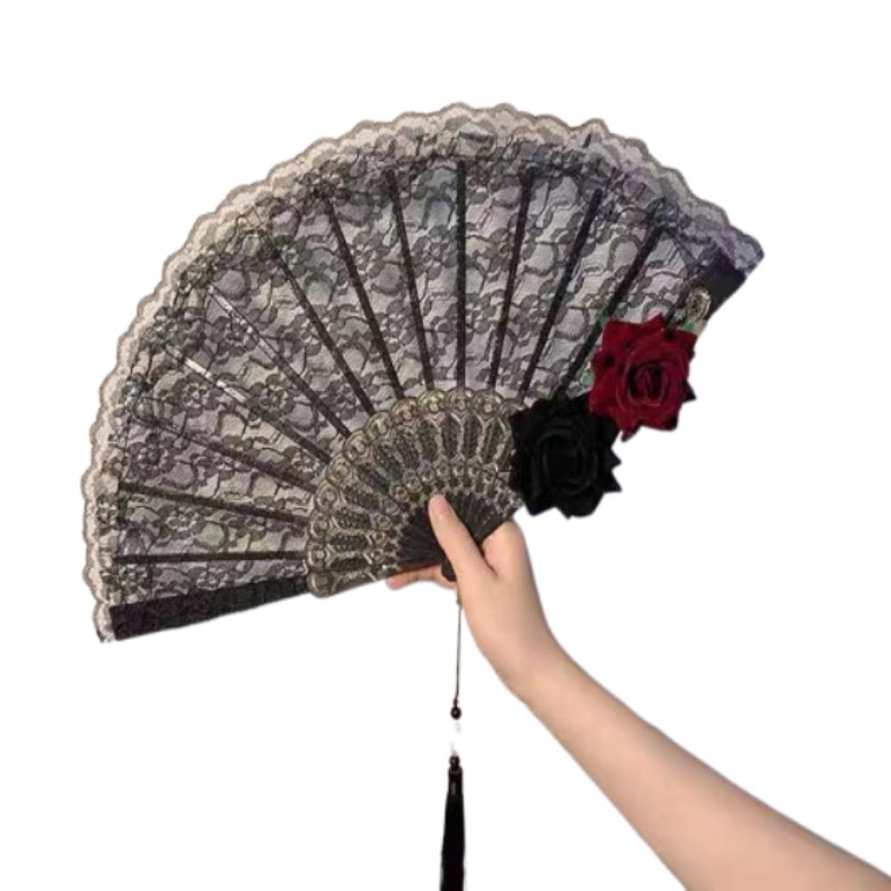 Retro Cosplay Vějíře do ruky Evropské Vějíře pro taneční show Růžový Krajkový Skládací Vějíř Svatební Párty Dekorace