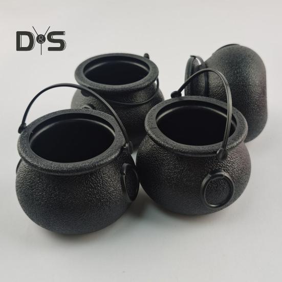 12Pcs Halloween Candy Buckets Black Plastic Witch Cauldron Kettle Halloween Pot Goody Holder for Party Favors Home Festival Decoration