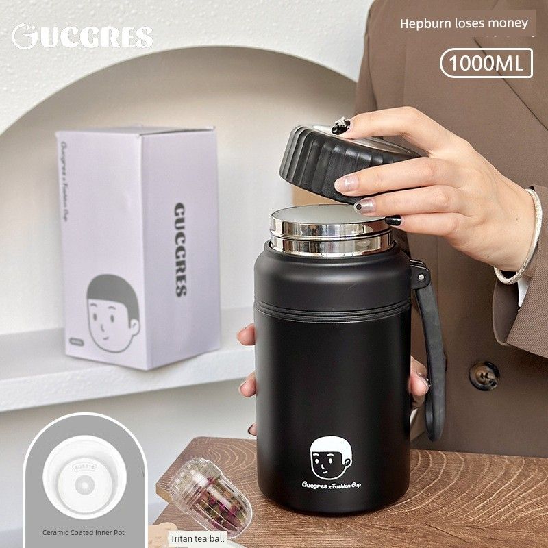 Japanese 1000ml Large Capacity Thermos Cup for Women, 316 Stainless Steel Student Water Bottle, High Aesthetic Portable Cup with Handle