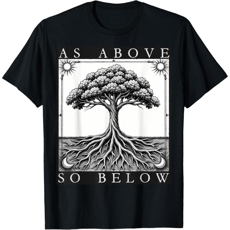 As Above So Below Tree of Life Sun Moon Mystical Goth Tarot T-Shirt S