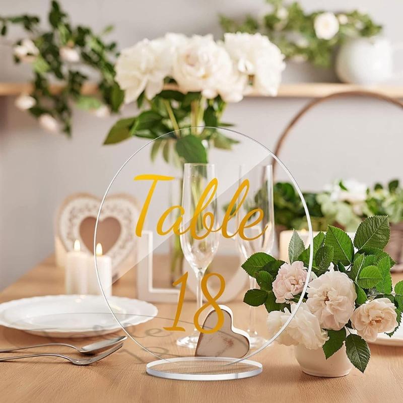 30pcs Acrylic Wedding Table Numbers DIY Blank Clear Display Signs with Base Stand for Wedding Party Table Decoration