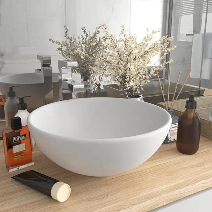 VidaXL Lavabo Rond de Luxe de Salle de Bain Vasque à Poser de Toilette Lave-mains Salle Cosmétique Intérieur Blanc Mat 146965