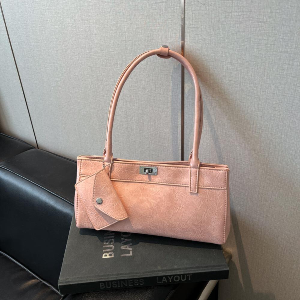 

Bow Ribbon PU Shoulder Bag Sweet Texture Underarm Bags Portable French Stick Handbag School Pink Without Pendant