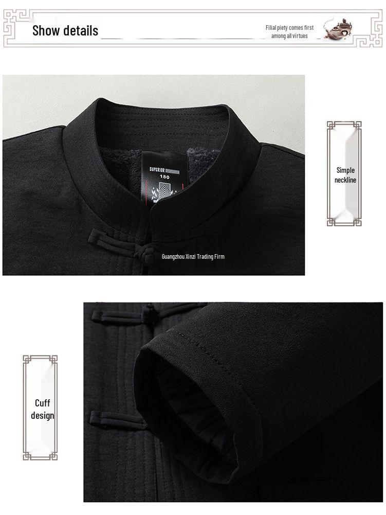 Fleece-Lined Cotton-Padded Tang Suit: Warm Winter Coat for Middle-Aged & Elderly Men