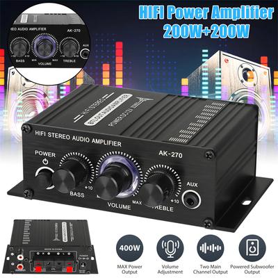 Mini Audio 2kanálový stereo výkonový zesilovač Přenosný zvukový zesilovač Aux vstup Zesilovač pro reproduktory pro auto a domov Ak270