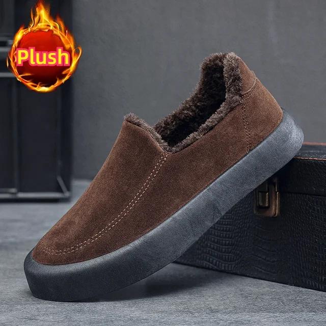 Fashion Men's Warm Cotton Shoes New Winter Fashion with Plush Low Top Board Shoes Suede Thick Sole Comfortable Casual Cotton Shoes