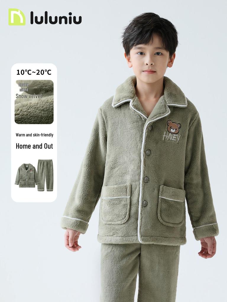 Fall/Winter Boys' Coral Fleece Pajamas: 2025 Thick Flannel Homewear for Kids