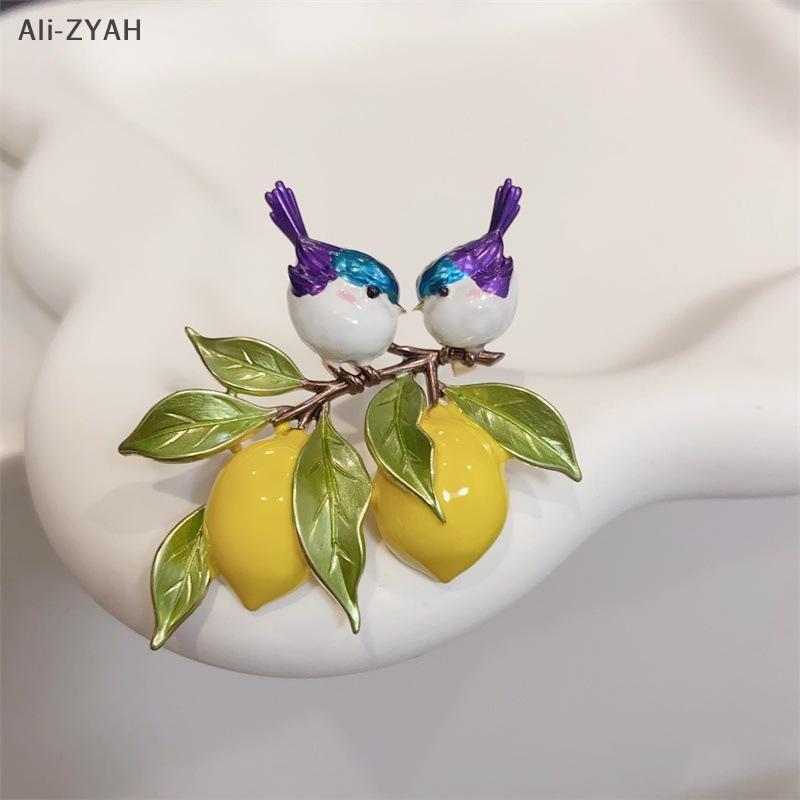 Trendy Enamel Bird And Lemon Brooches For Women Animal Fruit Pins Casual Party Accessories New Year Gifts