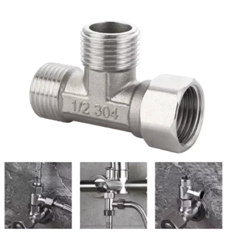 Stainless Steel T Adapter G1/ 2" T-Valve Diverter Valve Three Way Device Hole For Bath Bidet Sprayer Shower