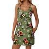 Women's Fashion Casual Floral Print Dress Double Sling Pocket Dress