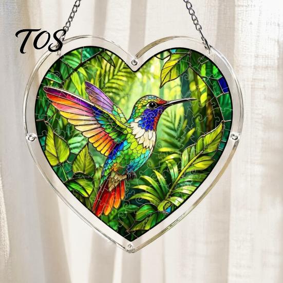 Colorful Window Hanging Art Acrylic Puzzle Suncatcher, Pendant, Heart Shape Stained Glass Sunlight Catching Pendant Style Sun Catcher Decoration,