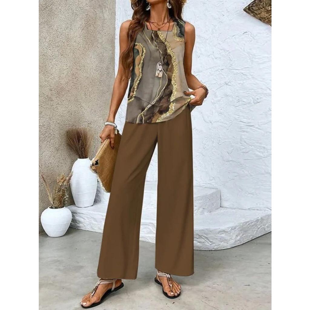 Novedades de Primavera y Verano, Conjuntos Casuales, Estampados de Moda, Ropa de Mujer sin Mangas, Chalecos de Doble Capa, Colores Lisos, Conjuntos Estampados