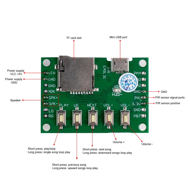 PIR Infrared Sensor with Sound Recording Module MP3 Music Voice Playback Kit Support USB Download TF Card for DIY Shop Welcomer
