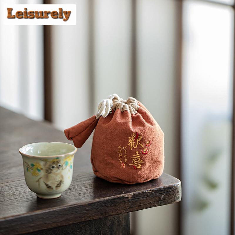 Homecoming Thickened Linen Storage Tea Cozies Luxury Tea Cozy for Teapot Portable Bag Travel Tea Set Bag Tea Ceremony Supplies