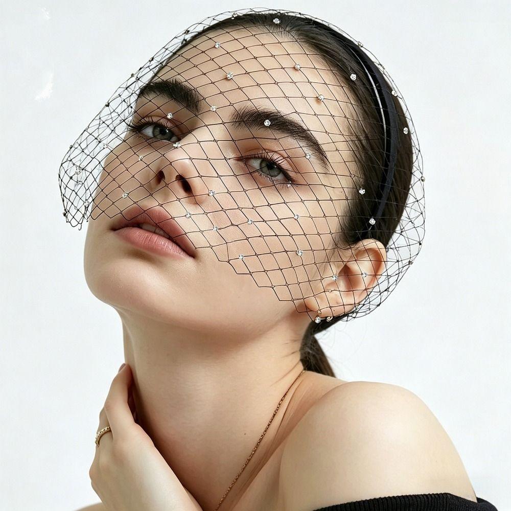 Pearl Bride Veils Rhinestone Wedding Headband Bride Headdress Birdcage Veil  Bridal Party