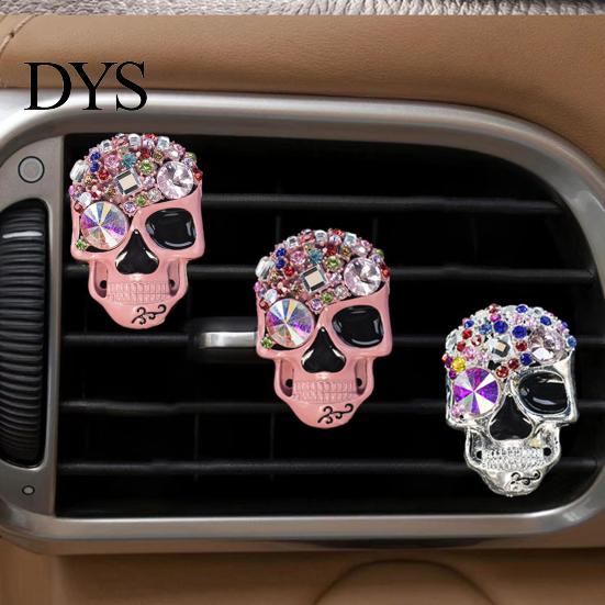 Skull Car Air Freshener Bling Vent Clips, Rhinestone Diffuser Clip, Shiny Personalized Outlet Decoration Conditioner Decoration, Funny Auto