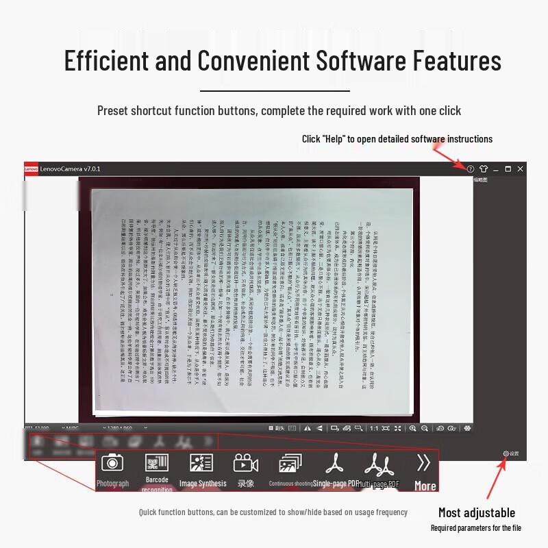 Lenovo PT1-F1300 A4 20MP Document Camera Scanner CN Plug (adapter Included)