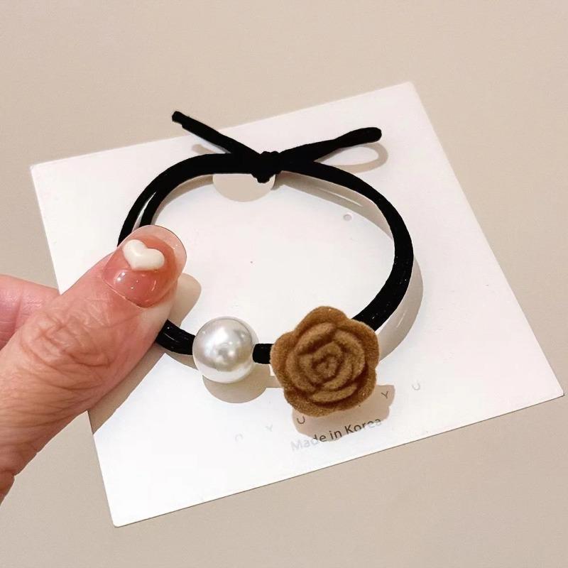 3Pcs Temperament Rose Hair Rope Gentle Ponytail Pearl Head Rope High Elastic Tie Hair Headwear Girls Women Hair Accessories
