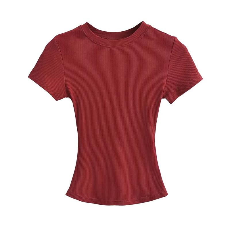 Pure Desire Women's Spicy Girl Round Neck Ribbed Summer T-Shirt