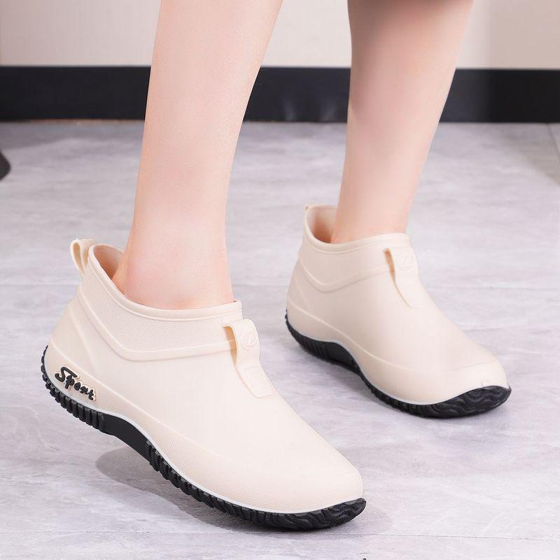 External wear wind short tube wear-resistant high-top thick-soled light-mouth spring and autumn low-top fashion rain shoes thick solid color