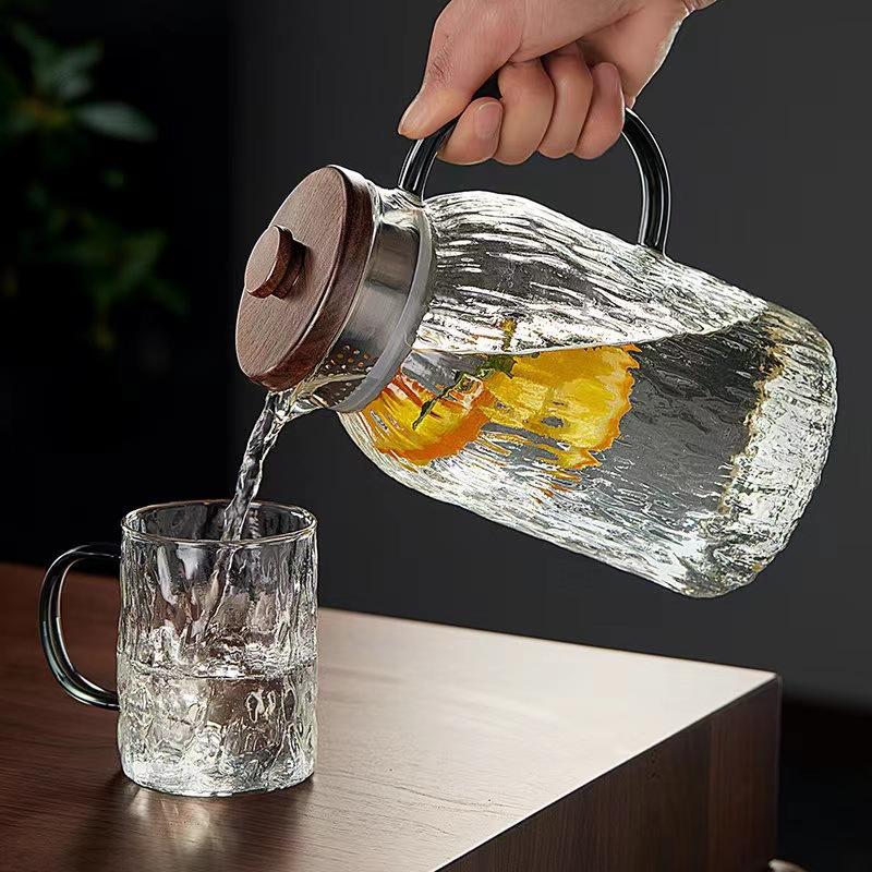 Summer Large Capacity Cool White Boiled Water Kettle Heat-resistant Thickened Glass Cold Water Kettle Household Glacier Pattern Cold Water Kettle Set
