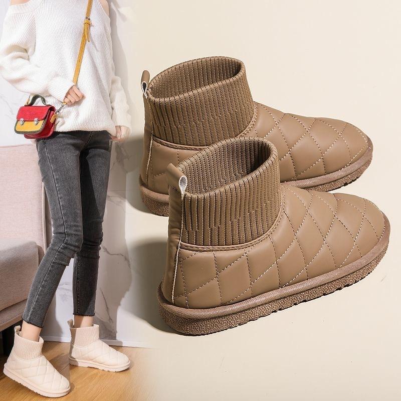 Socks mouth snow boots women's new winter waterproof and non-slip thick-soled piled thickened warm bread cotton boots