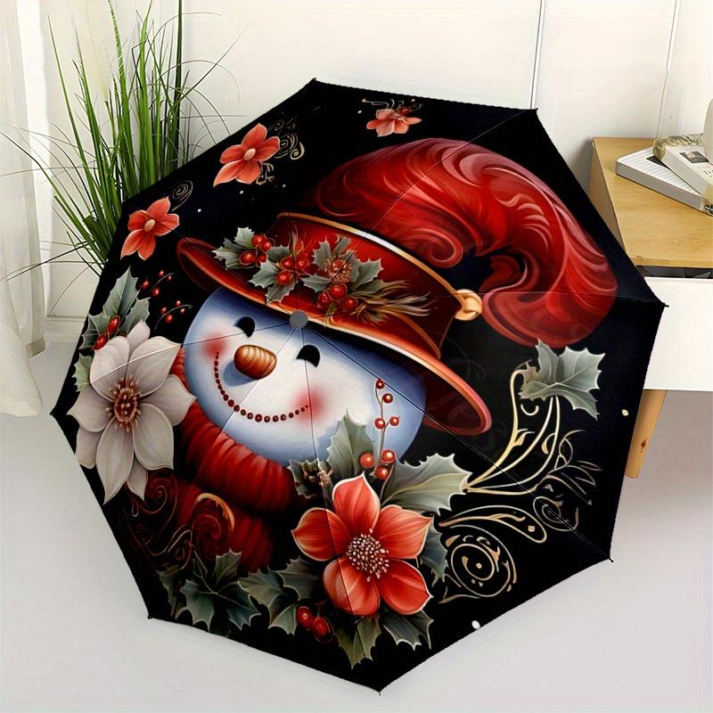 

1pc Happy Snowman Automatic Opening and Closing Folding - A Good Choice for Gifts, Fashionable and Convenient Umbrella With Cute Cartoon Cha