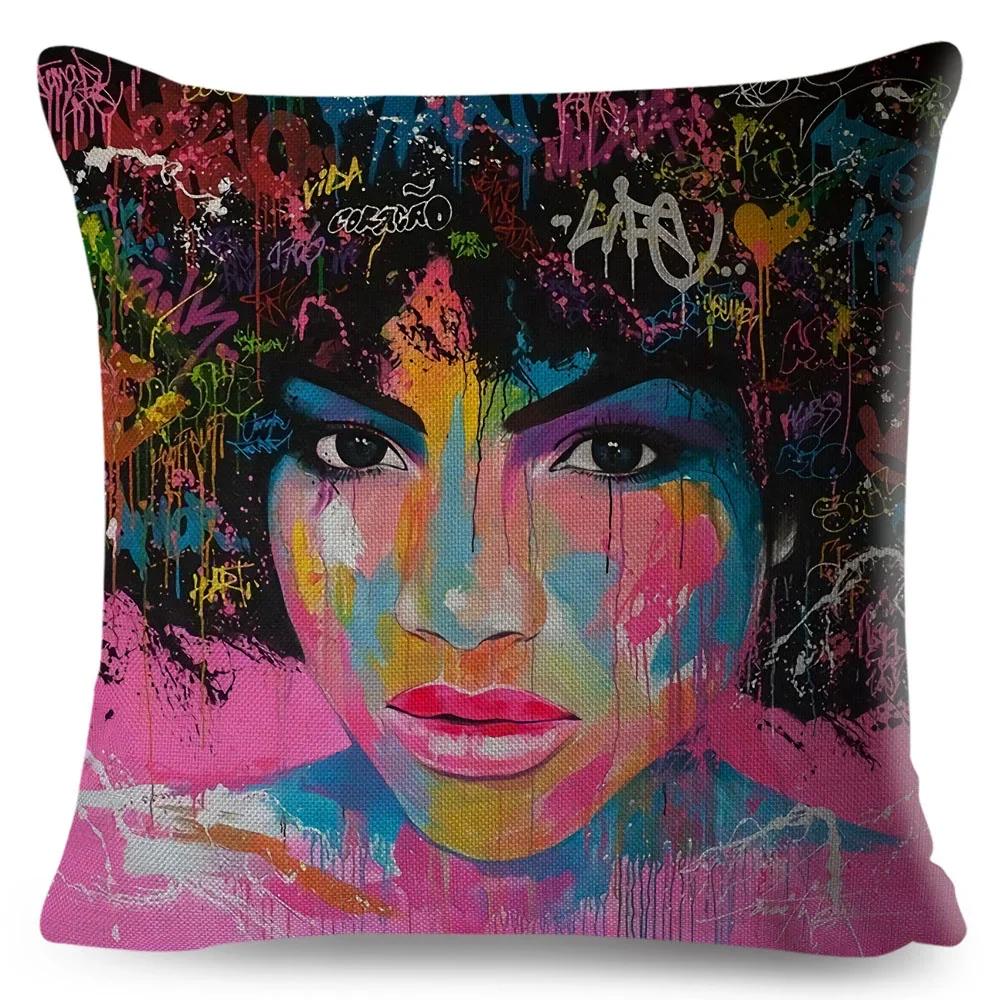 African Women Cushion Cover Decor Colorful Cartoon Lady Dream  Pillowcase Polyester Pillow Case for Bedroom Sofa Home